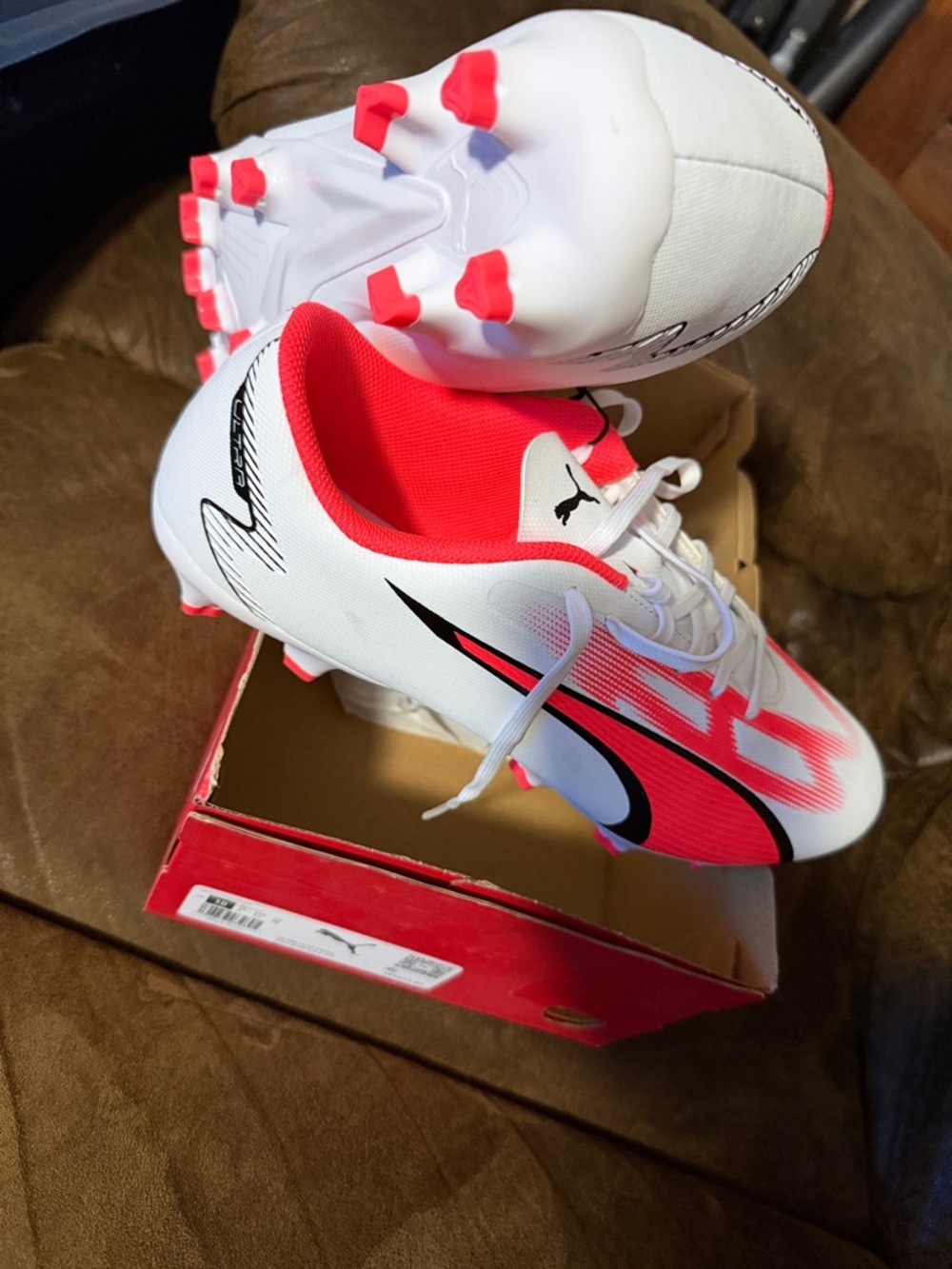 Puma White and Hot Pink Soccer Cleats with Black Accent